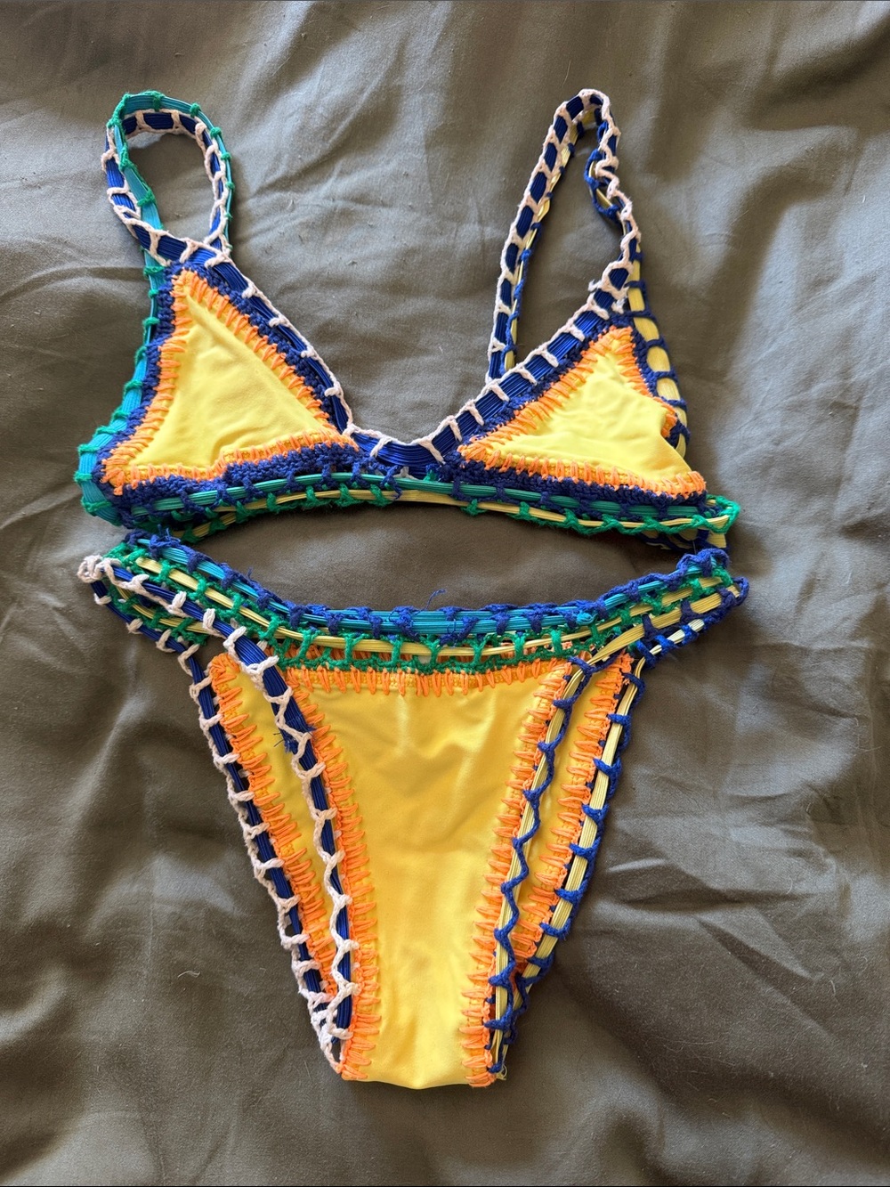 Yellow Crochet-Trim Bikini Set
